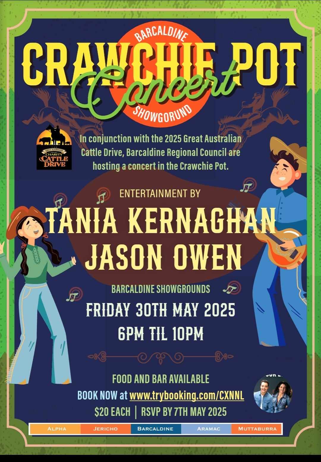 Come and hear Tania Kernaghan and Jason Owen sing and help raise money for the 2025 Great Australian Cattle Drive